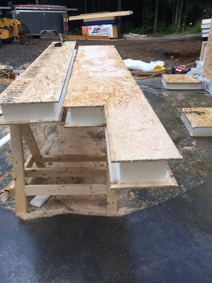 SIPs being prepped for installation on a structural panel garage in New York