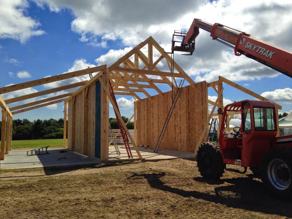 A barn being built with our Structural Insulated Panels.